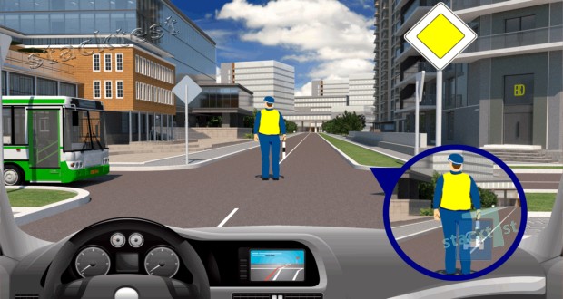 В каких направлениях Вам разрешено продолжить движение в показанной ситуации?