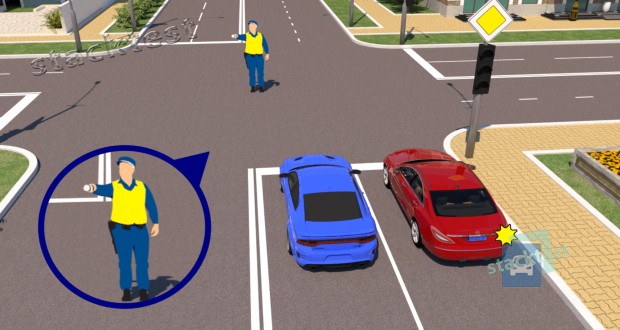 Каким транспортным средствам разрешено продолжить движение в показанной ситуации?