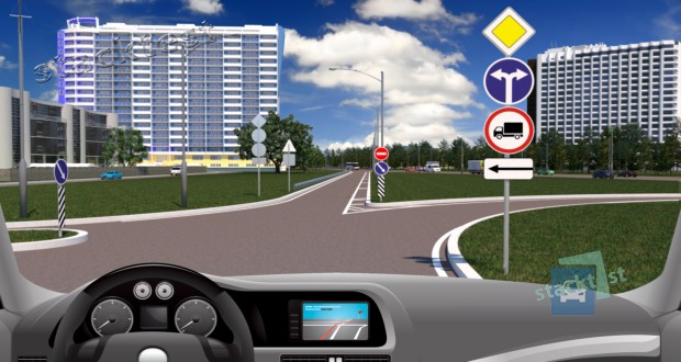 В каком направлении Вам разрешено продолжить движение в показанной ситуации?