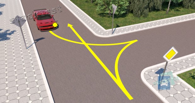 Нарушит ли Правила дорожного движения водитель красного автомобиля, выполнив разворот, как показано на рисунке?