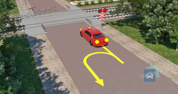 Нарушит ли водитель красного автомобиля Правила дорожного движения, выполнив разворот с применением заднего хода в ситуации, показанной на рисунке?