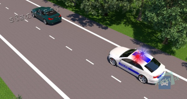 Как должен поступить водитель автомобиля, если на движущемся следом за ним автомобиле включены проблесковые маячки синего и красного цвета?