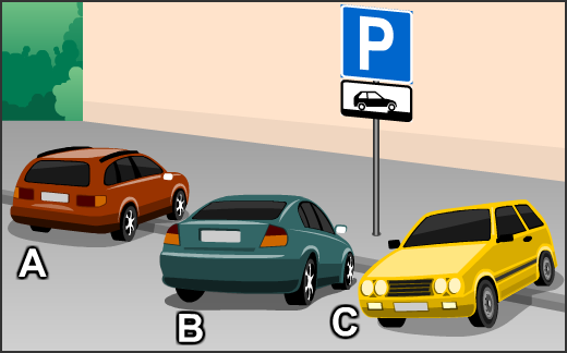 Обозначенный какой буковой автомобиль припаркован правильно?