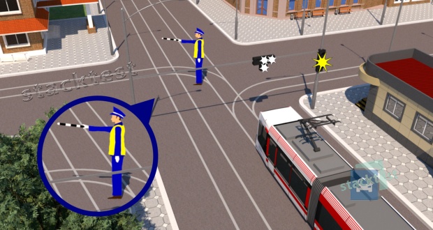 В каком направлении разрешено движение трамвая в данной ситуации?