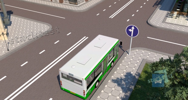 Чи дозволено поворот праворуч водієві автобуса, що рухається за встановленим маршрутом, у зображеній ситуації?