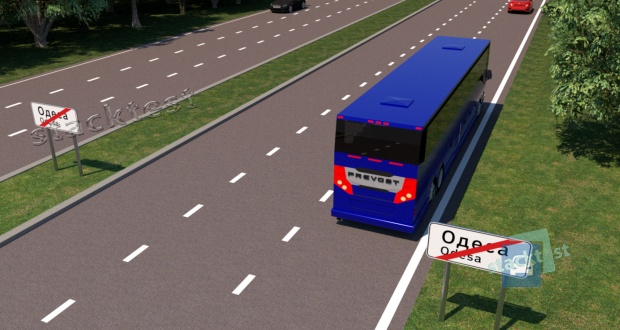 С какой максимальной скоростью разрешено движение синего автобуса?