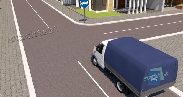 Разрешено ли в представленной ситуации движение в прямом направлении грузовому автомобилю, если его разрешенная максимальная масса менее 3,5 т?