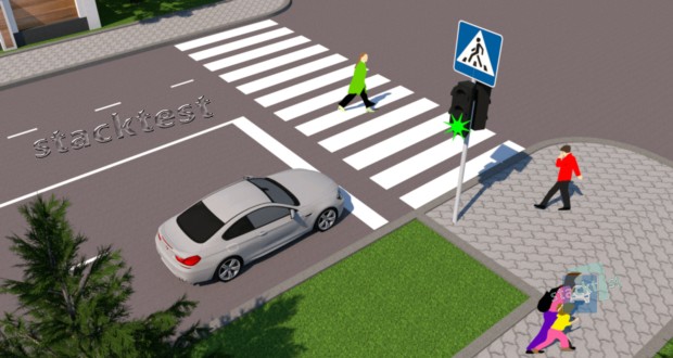 Як повинен вчинити водій автомобіля в даній ситуації, коли йому ввімкнувся сигнал світлофора, що дозволяє рух?