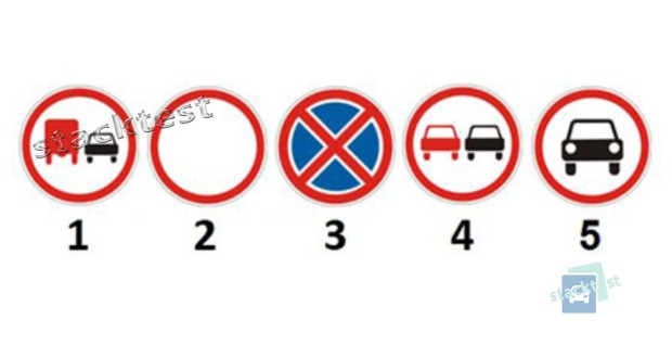 Какой из представленных дорожных знаков запрещает обгон всем транспортным средствам?
