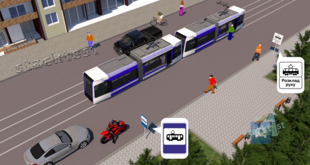 З якого боку від трамваю пішоходам дозволяється виходити на проїзну частину під час посадки на трамвай, якщо трамвайна зупинка не обладнана посадковими майданчиками?