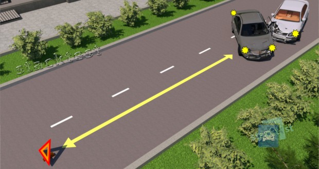 На каком расстоянии от транспортного средства необходимо установить знак аварийной остановки или мигающий красный фонарь в случаях, предусмотренных Правилами дорожного движения, на дорогах в населенных пунктах?