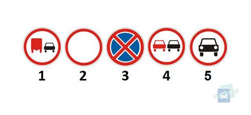 Какой из представленных дорожных знаков запрещает обгон всем транспортным средствам?
